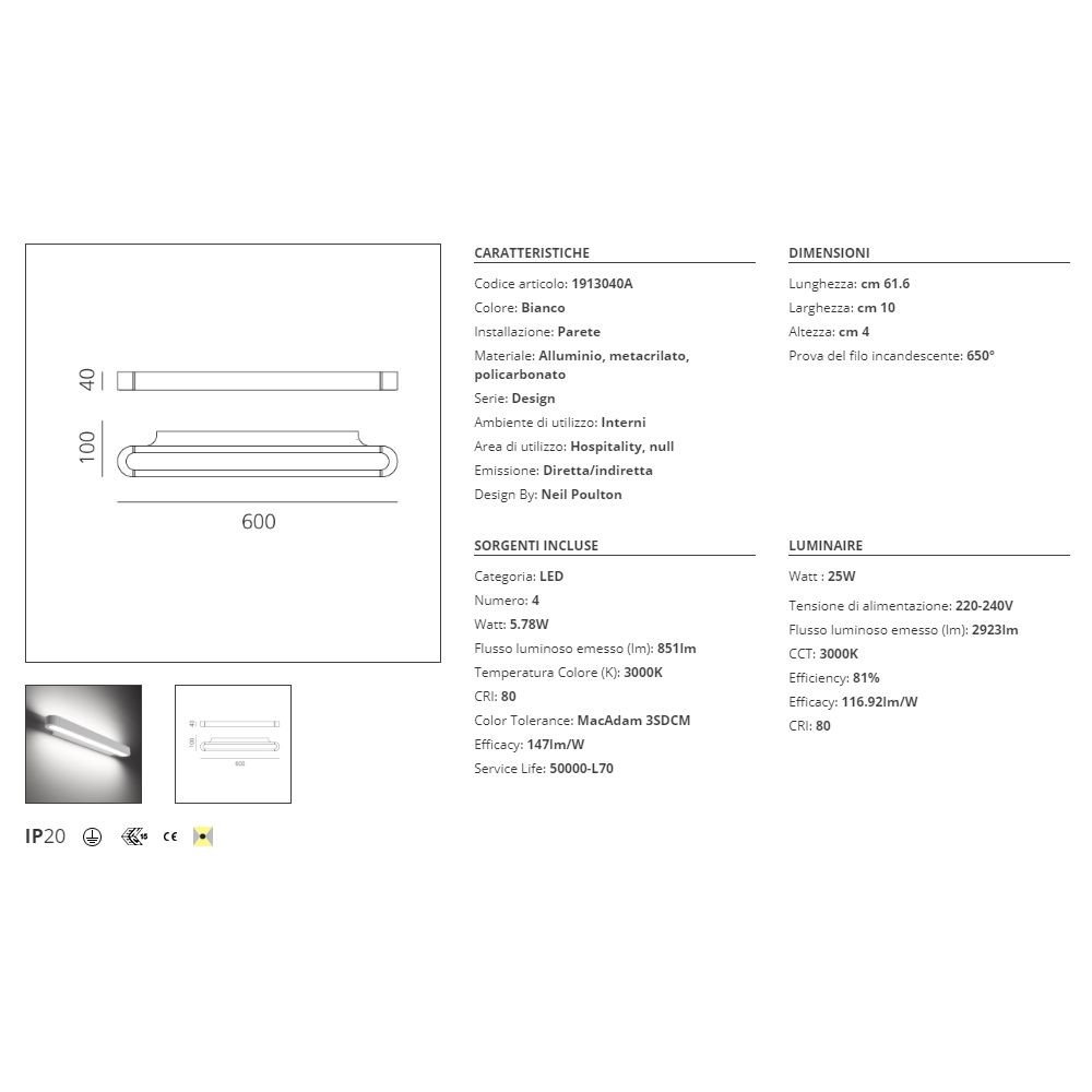 Lampada da parete Artemide Talo Wall 60 LED non dimmerabile