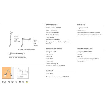 Lampada da parete Artemide Tolomeo Micro 