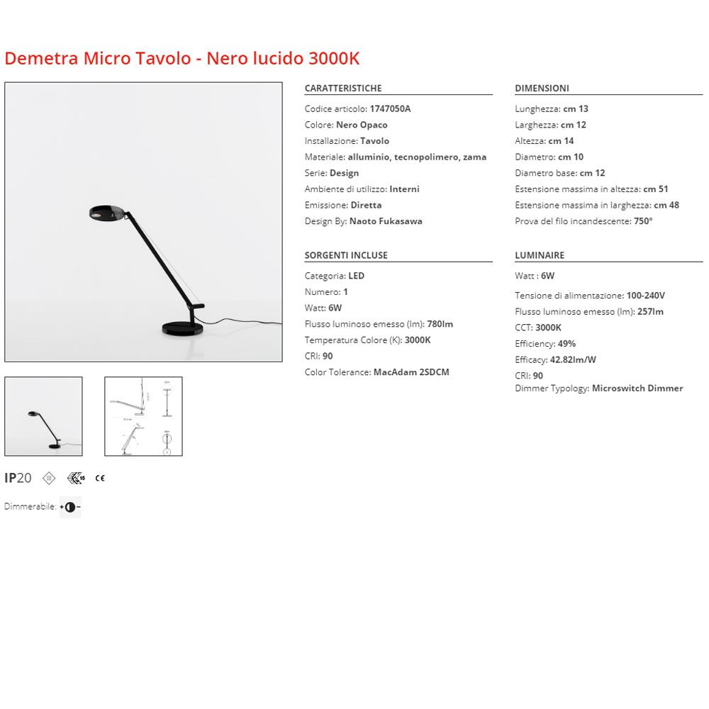 Lampada da tavolo LED Artemide Demetra Micro Tavolo 3000K